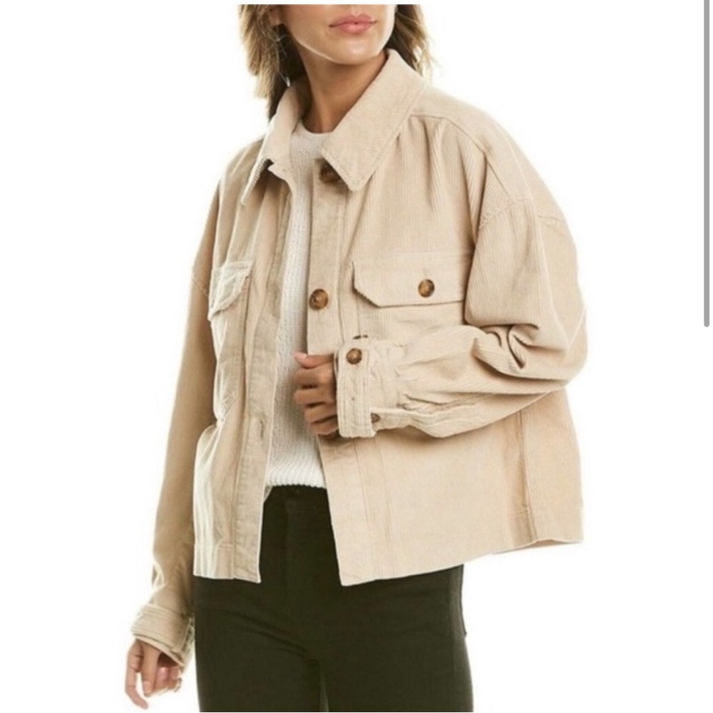 Avec Les Filles Relaxed Corduroy Shacket, Beige, Size Large, Like New Condition!